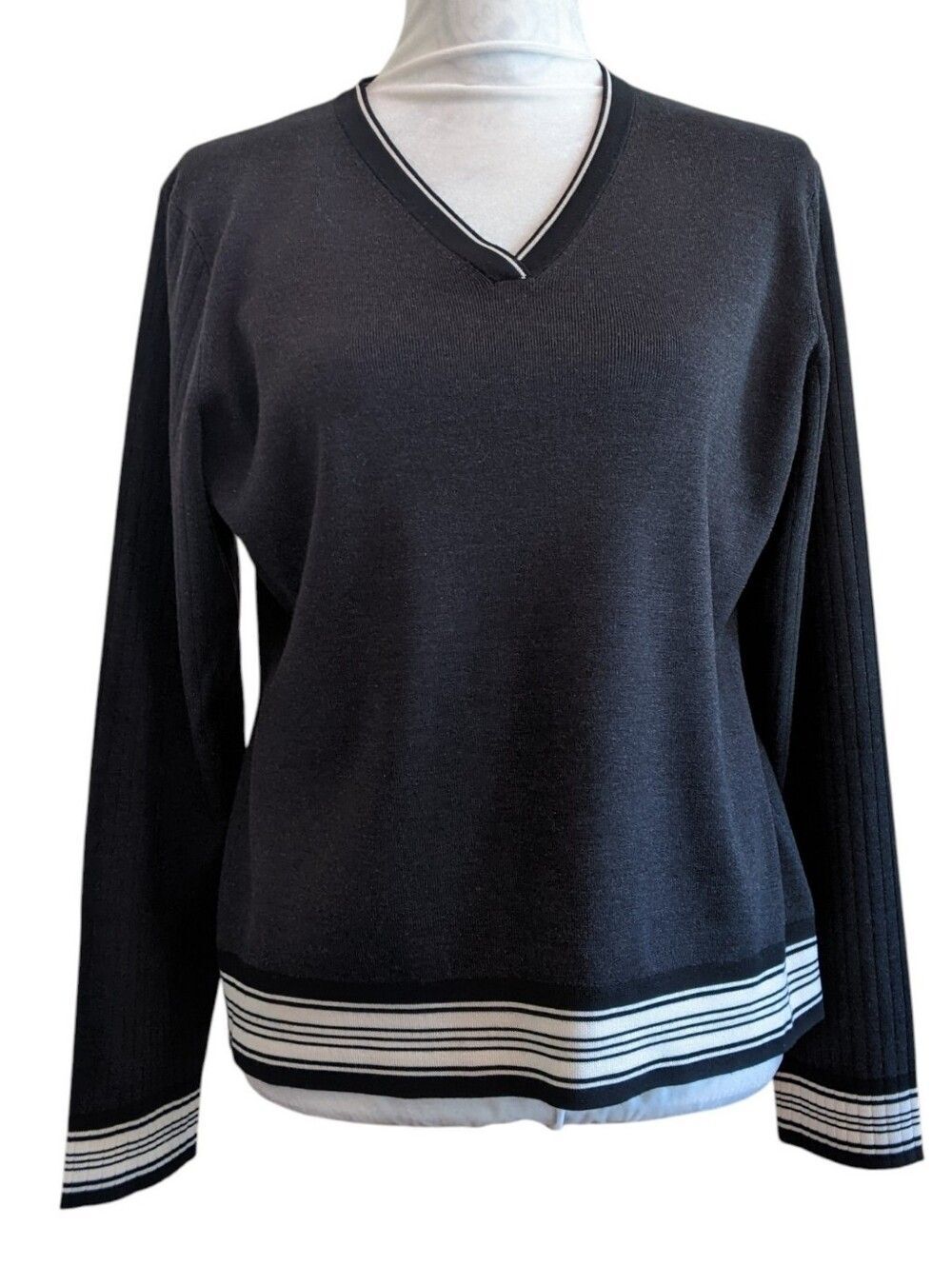 Liz Claiborne Silk Blend Pullover Sweater Capsule Black White Size Large